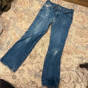 Wrangler Men's Distressed Blue Bootcut Jeans